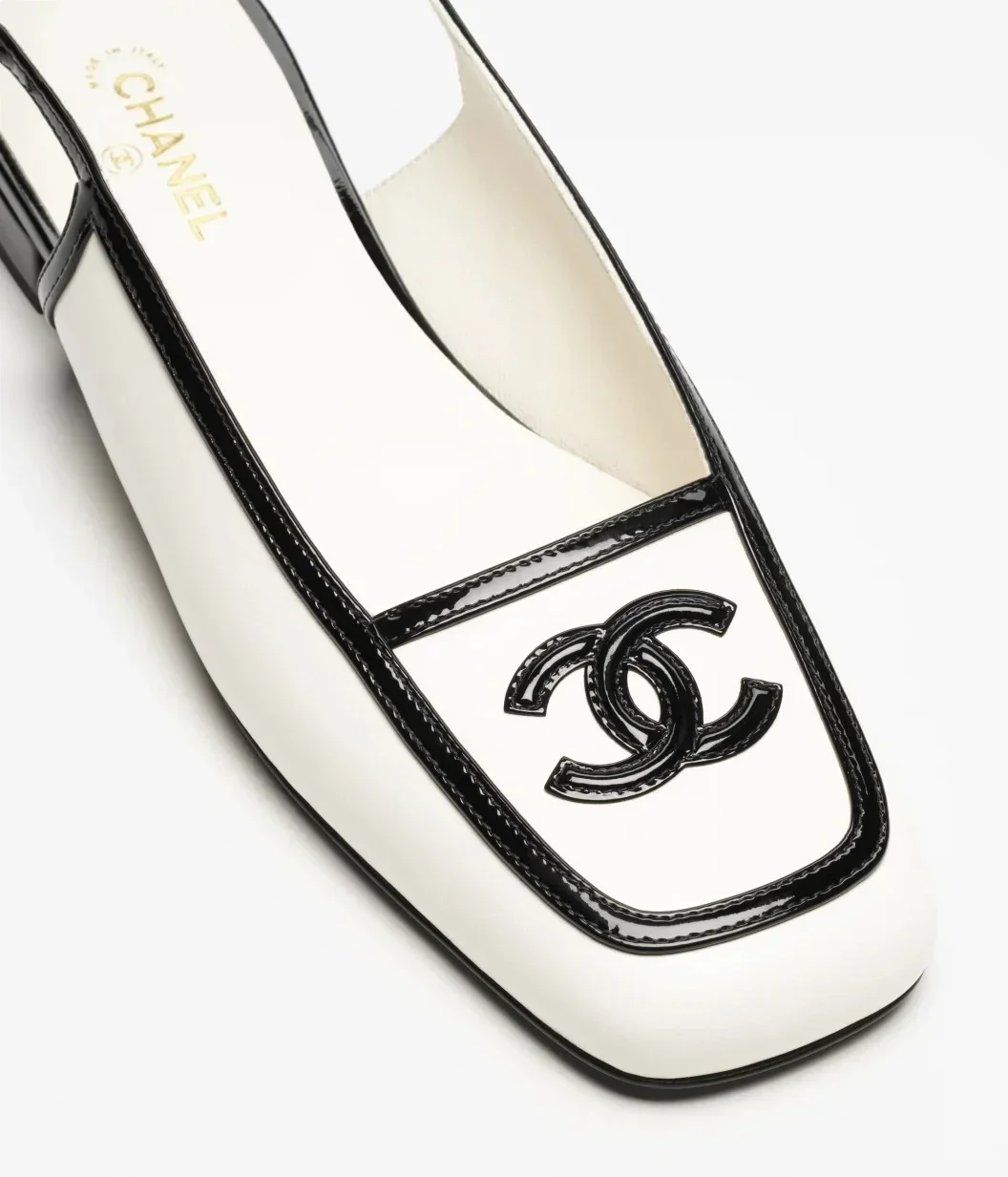 Chanel CC Logo Square Toe Slingback White Black - photo 8