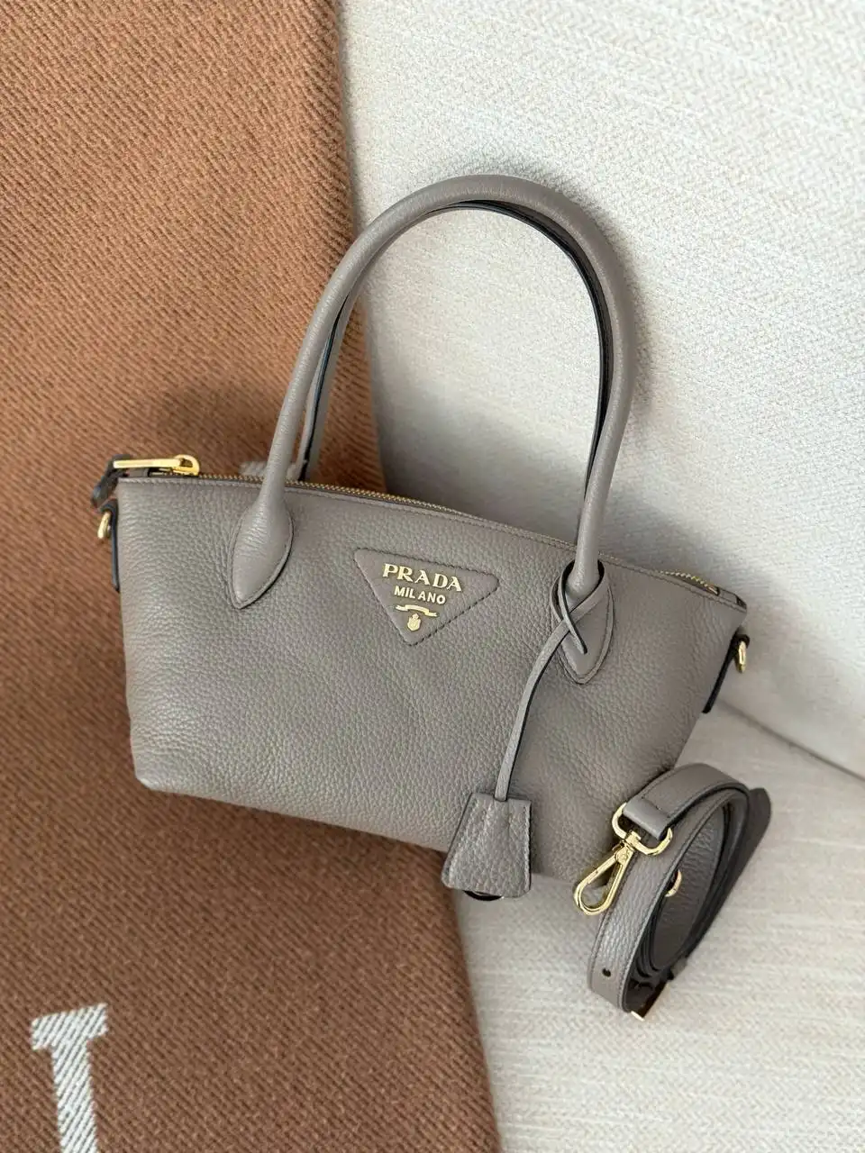Prada Prada Leather Mini Handbag Grey