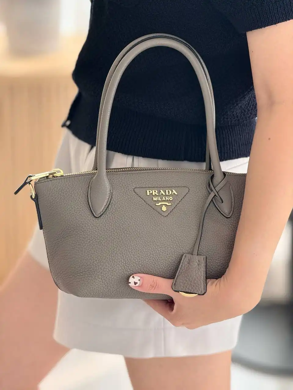 Prada Prada Leather Mini Handbag Grey