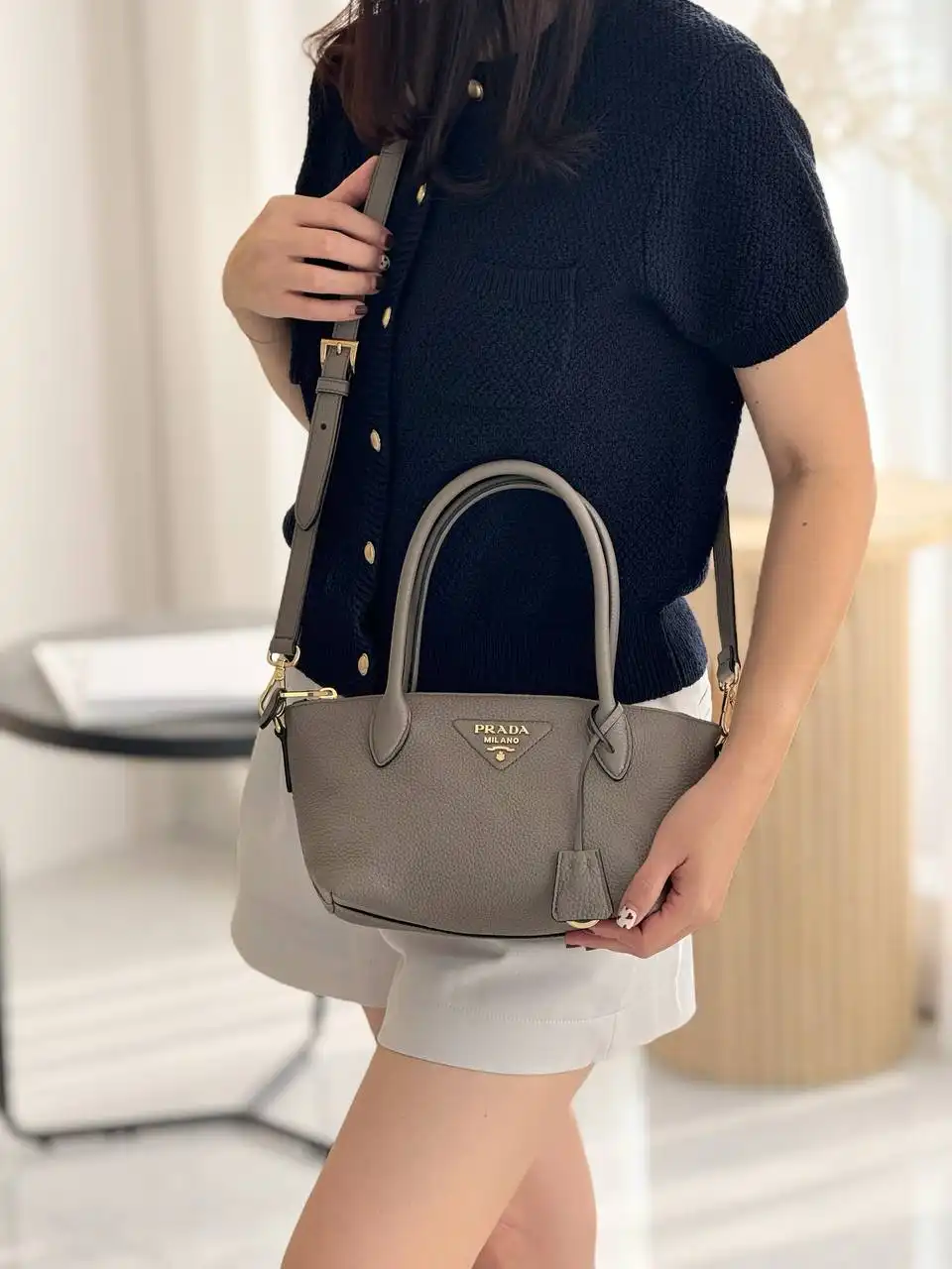 Prada Leather Mini Handbag Grey - photo 3