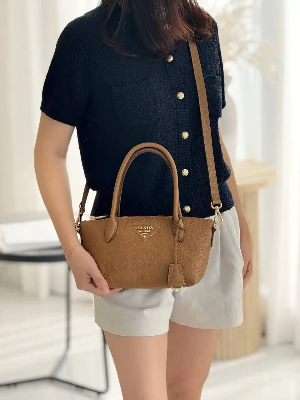 Prada Leather Mini Handbag Caramel - photo 3