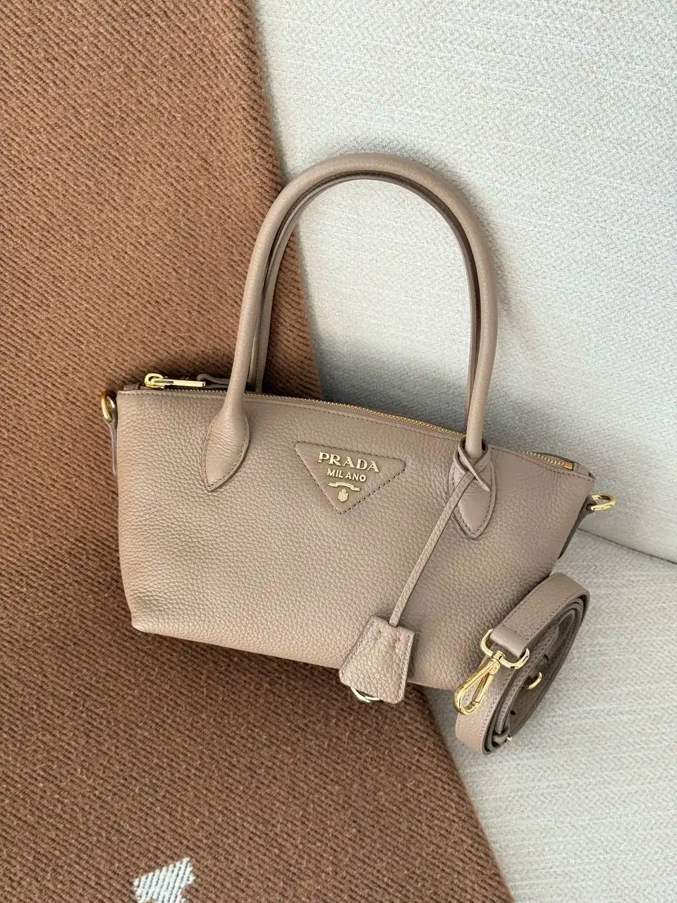 Prada Prada Leather Mini Handbag Beige