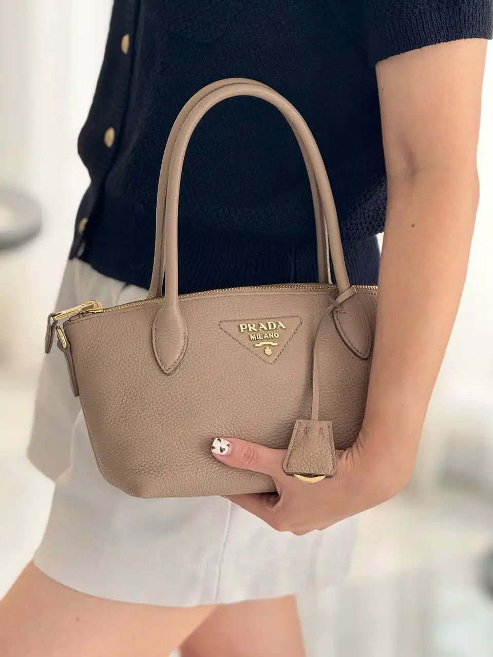 Prada Prada Leather Mini Handbag Beige