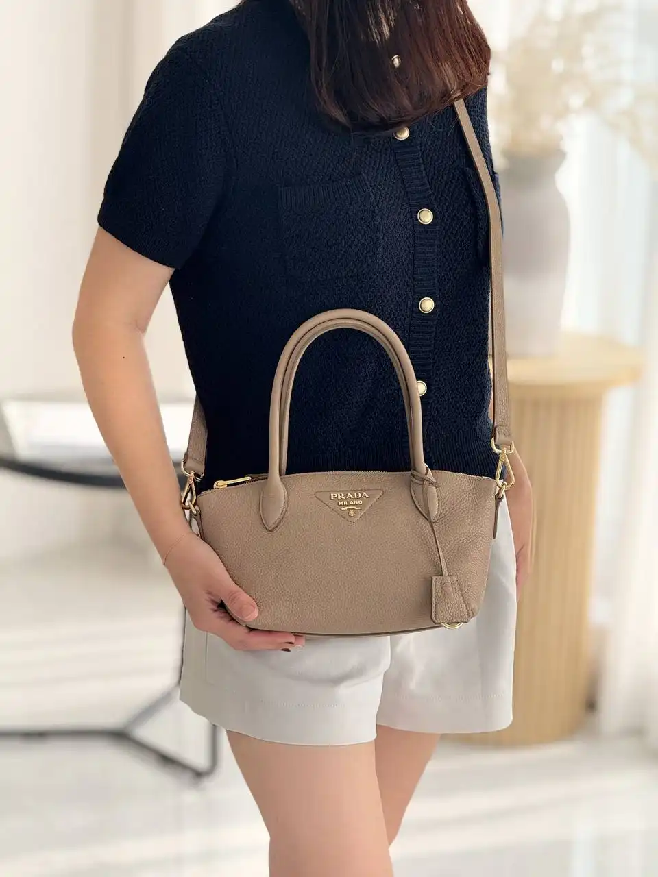 Prada Leather Mini Handbag Beige - photo 3