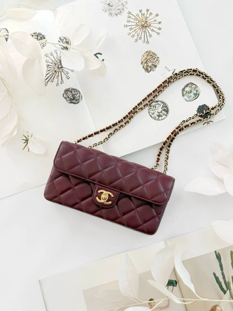 CHANEL Chanel Mini Rectangle East West Burgundy GHW