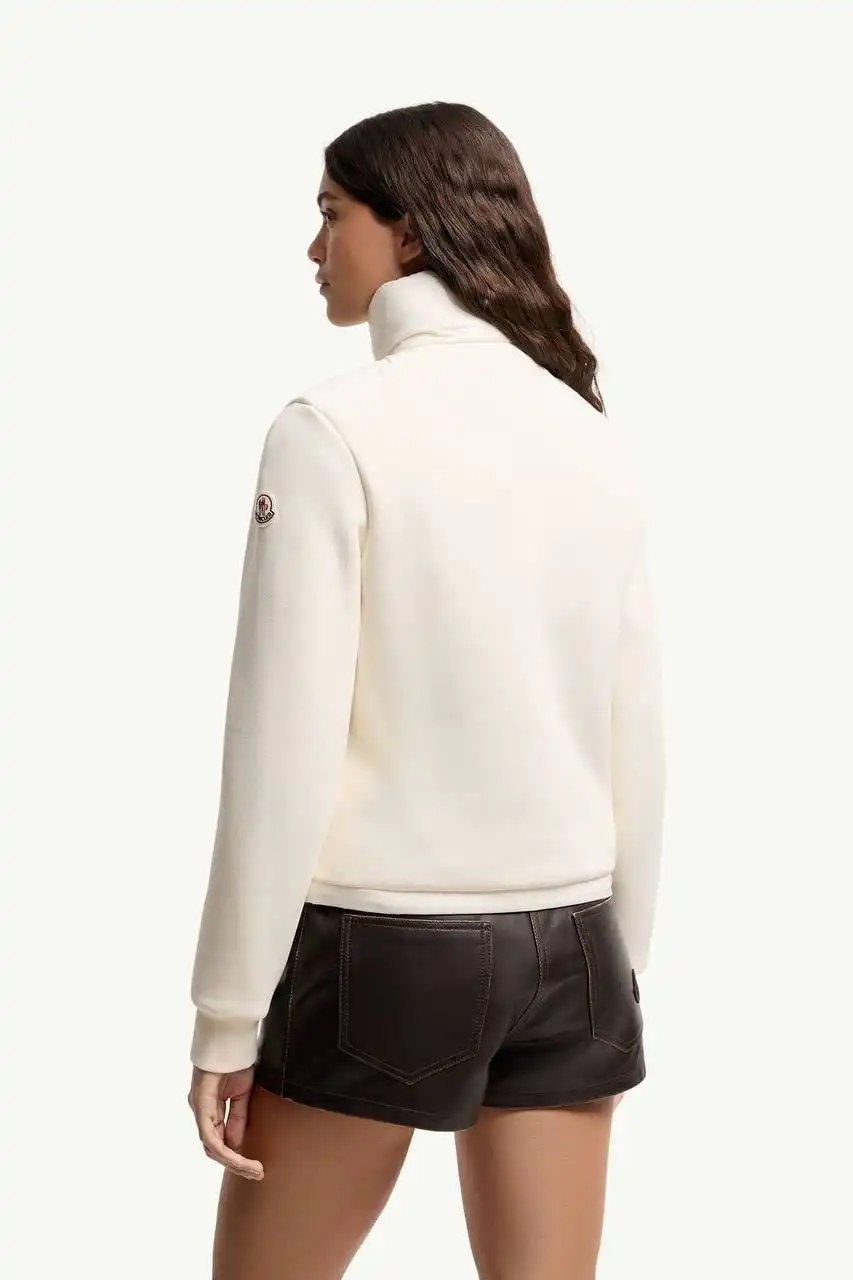 Moncler Cotton Zip - Up Puffer Cardigan Jacket Sweatshirt in White Ivory - photo 6