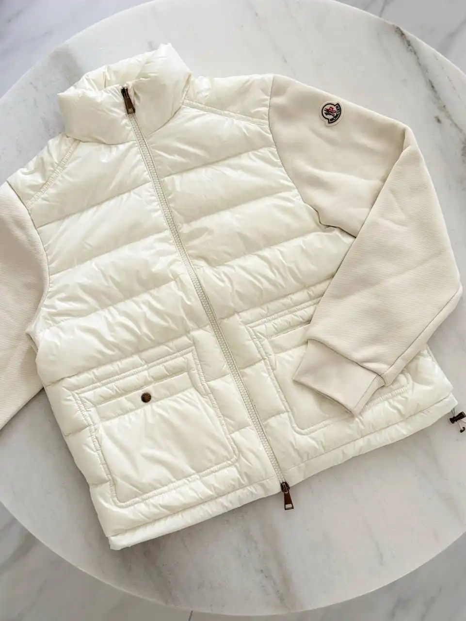 Moncler Cotton Zip - Up Puffer Cardigan Jacket Sweatshirt in White Ivory - photo 4