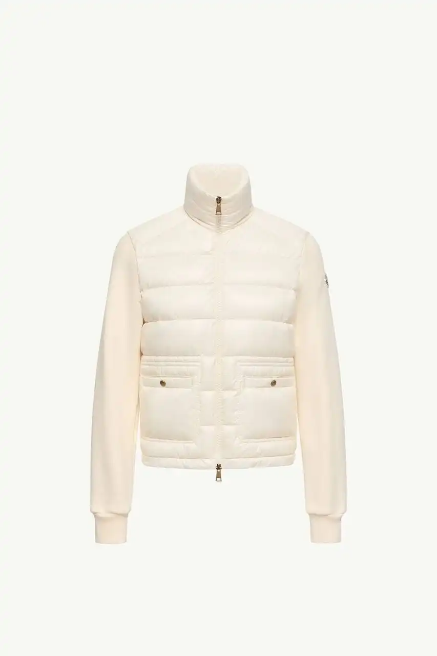 Moncler Cotton Zip - Up Puffer Cardigan Jacket Sweatshirt in White Ivory - photo 5