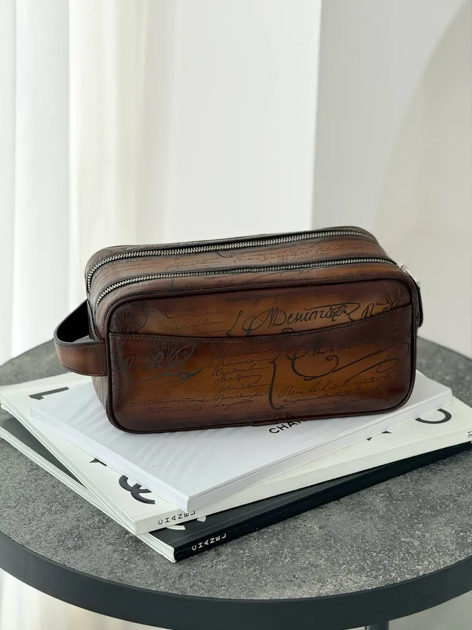 Berluti Berluti Formula 1003 Scritto Leather Pouch Cacao Intenso