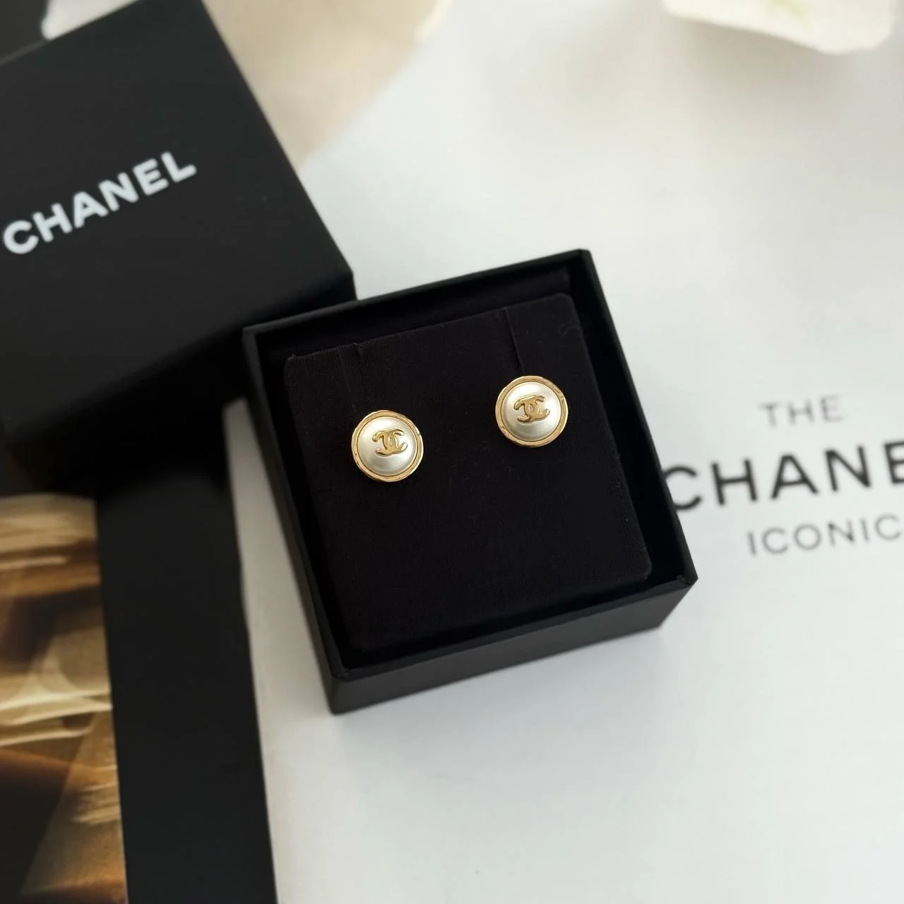 CHANEL Chanel Earrings Mini Pearl Dome CC Gold