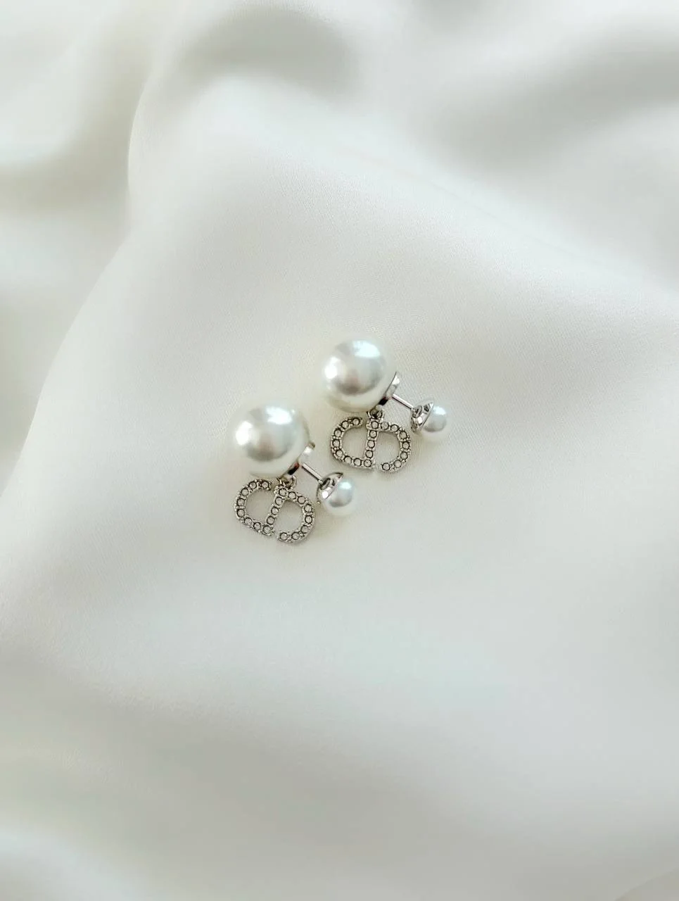 DIOR Dior Tribales CD Crystal & White Pearl Silver Earrings