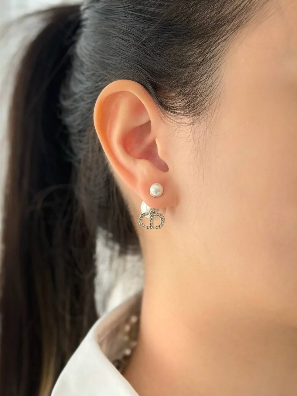 DIOR Dior Tribales CD Crystal & White Pearl Silver Earrings