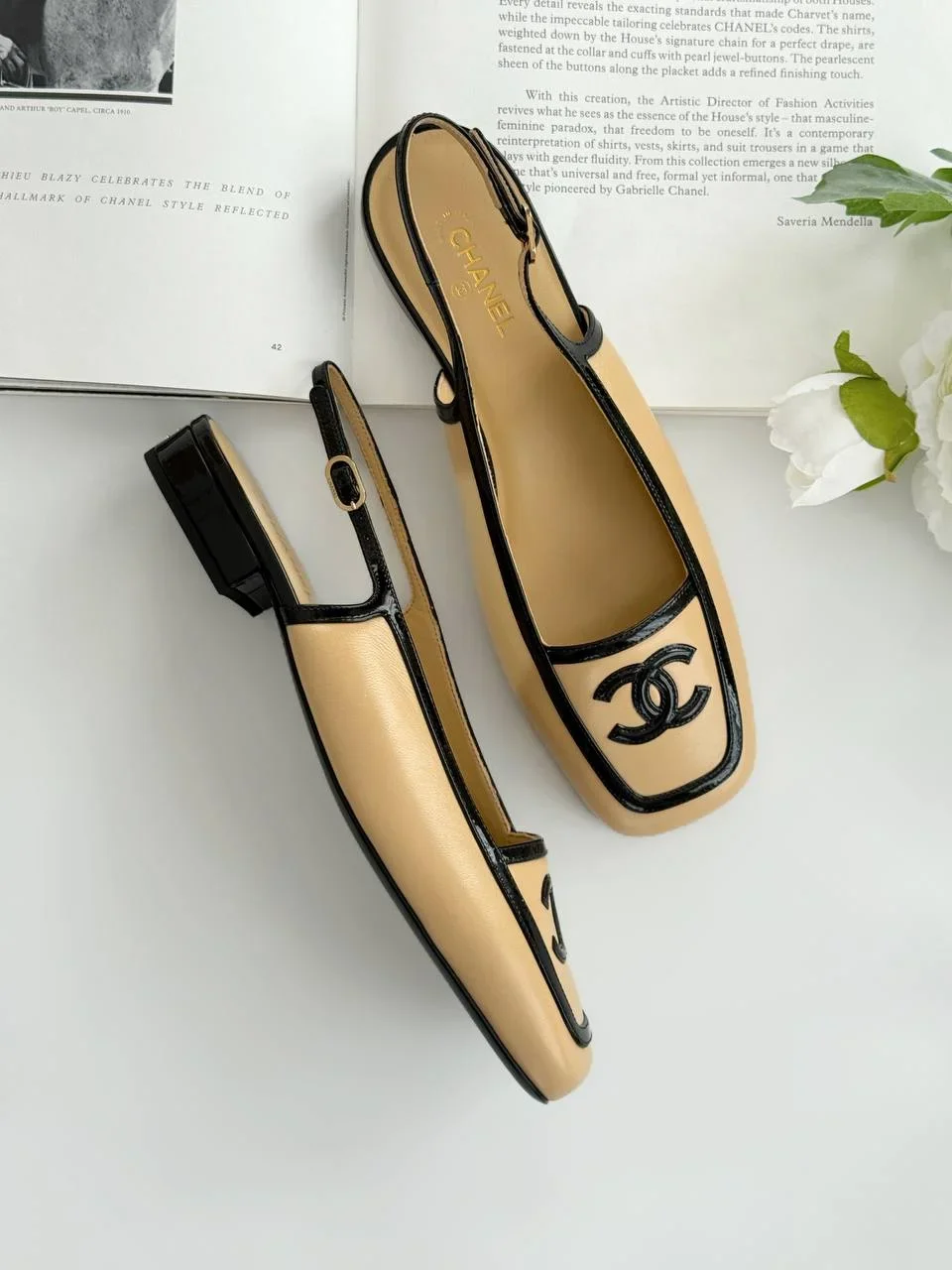 Chanel CC Logo Square Toe Slingback Beige - photo 2