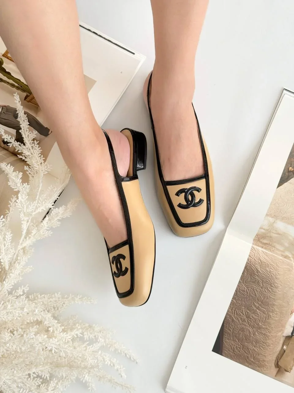 Chanel CC Logo Square Toe Slingback Beige - photo 4