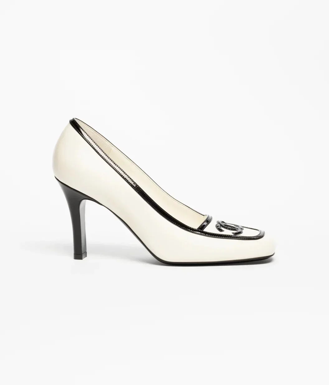 Chanel CC Logo Square Toe High Heel Pumps – White / Black - photo 6