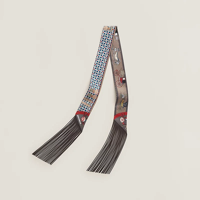Hermes Les Voitures Nouvelles leather fringes Twilly Bleu / Rouge H / Marron Glace - photo 5