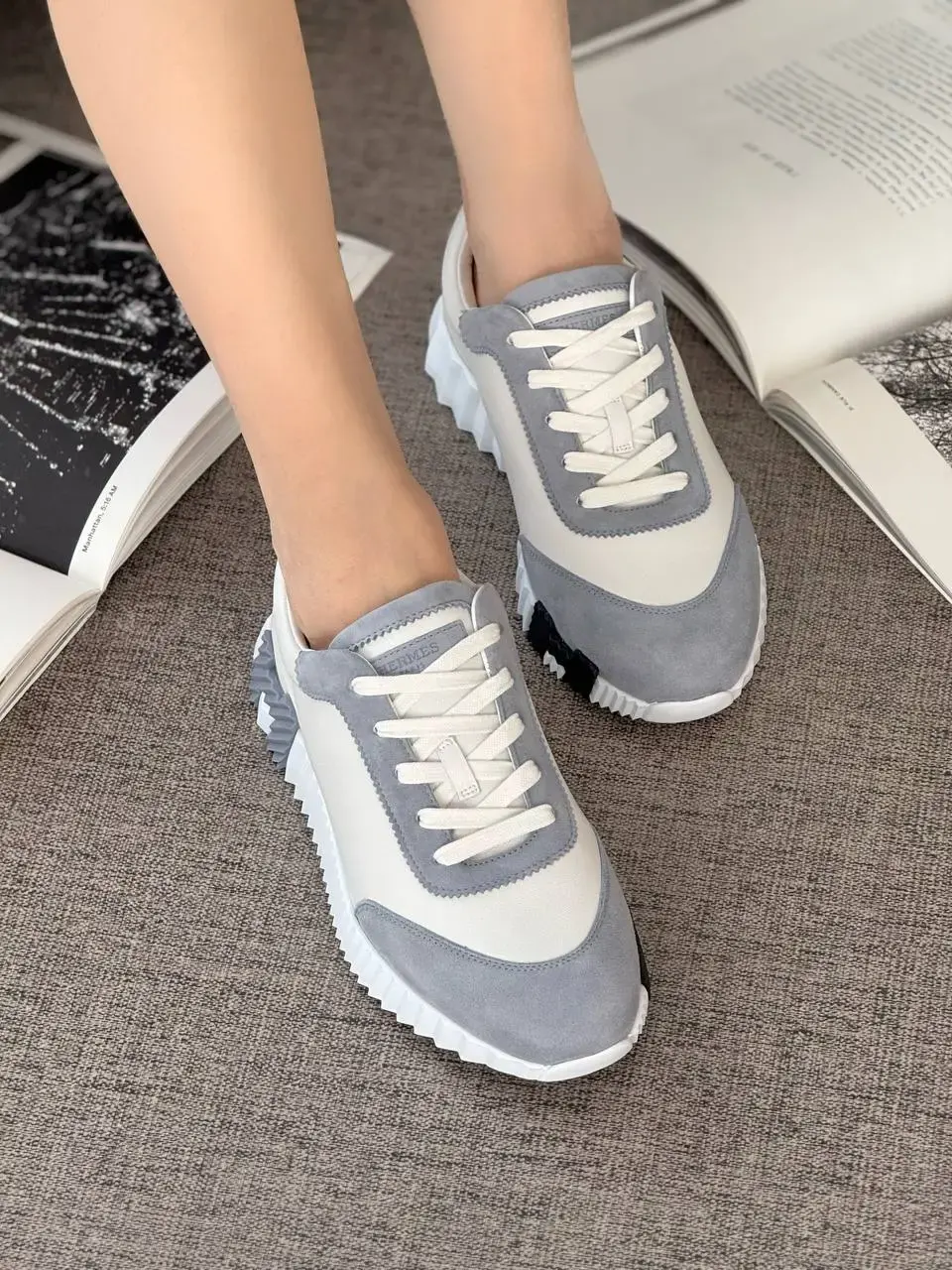 Hermes Bouncing Sneakers Blanc / White / Bleu Galet - photo 3