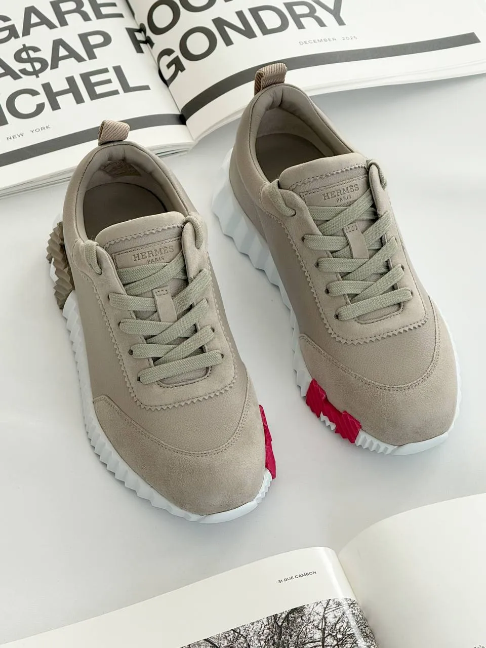 Hermes Hermes Bouncing Sneaker Leather Beige Galet