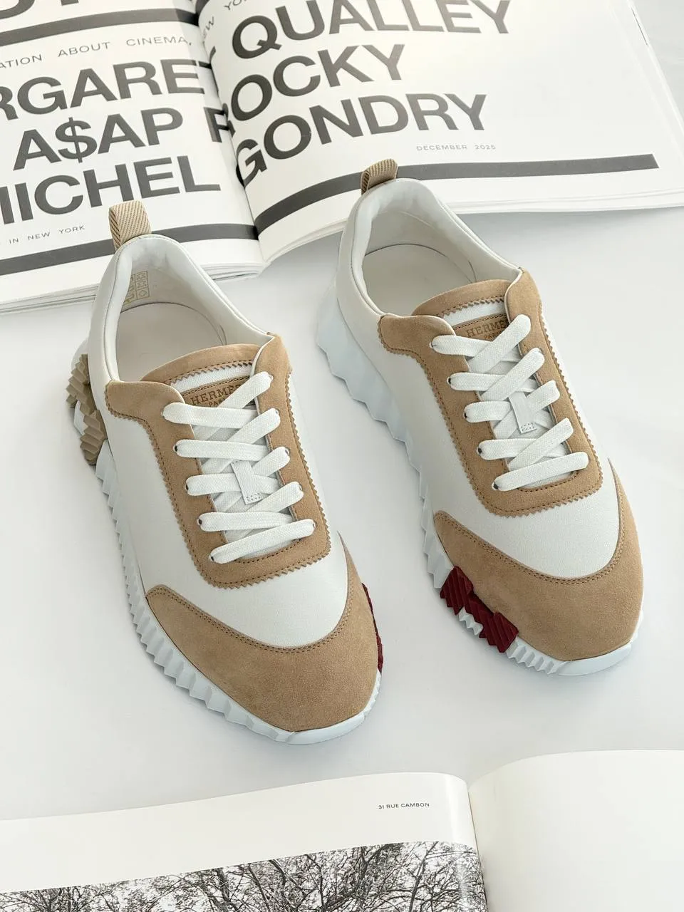 Hermes Hermes Bouncing Sneakers Blanc / White / Beige Camel