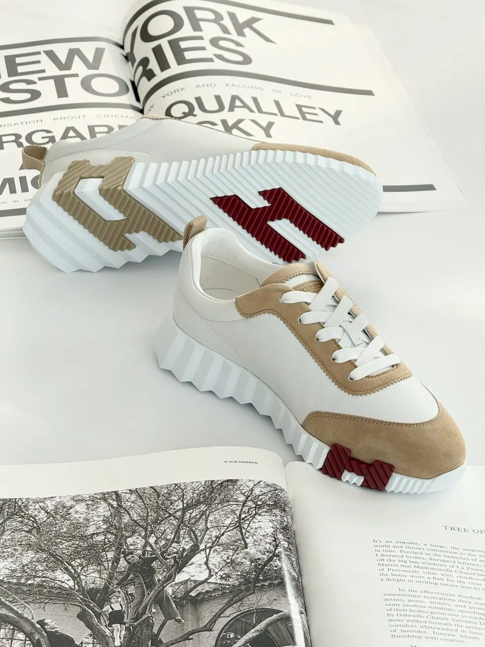 Hermes Hermes Bouncing Sneakers Blanc / White / Beige Camel
