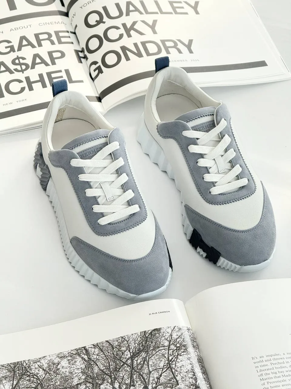Hermes Hermes Bouncing Sneakers Blanc / White / Bleu Galet