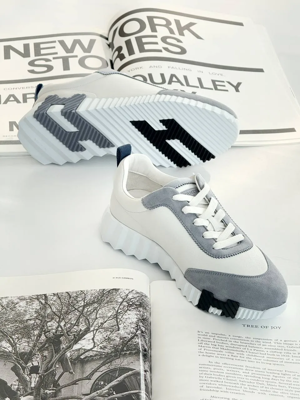 Hermes Hermes Bouncing Sneakers Blanc / White / Bleu Galet