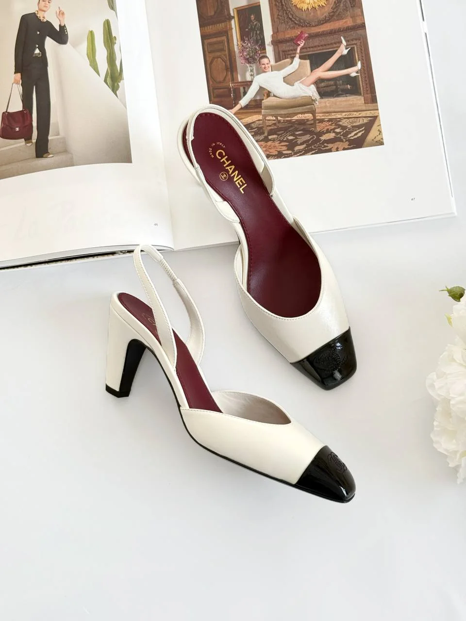 Chanel Classic Cap Toe Slingbacks Ivory Black - photo 2