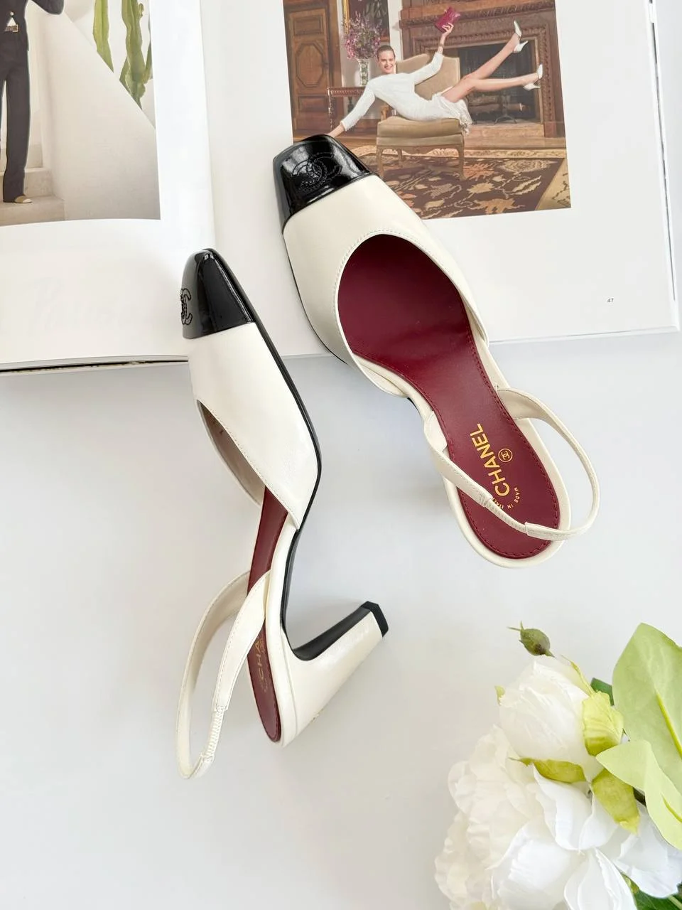 Chanel Classic Cap Toe Slingbacks Ivory Black - photo 3