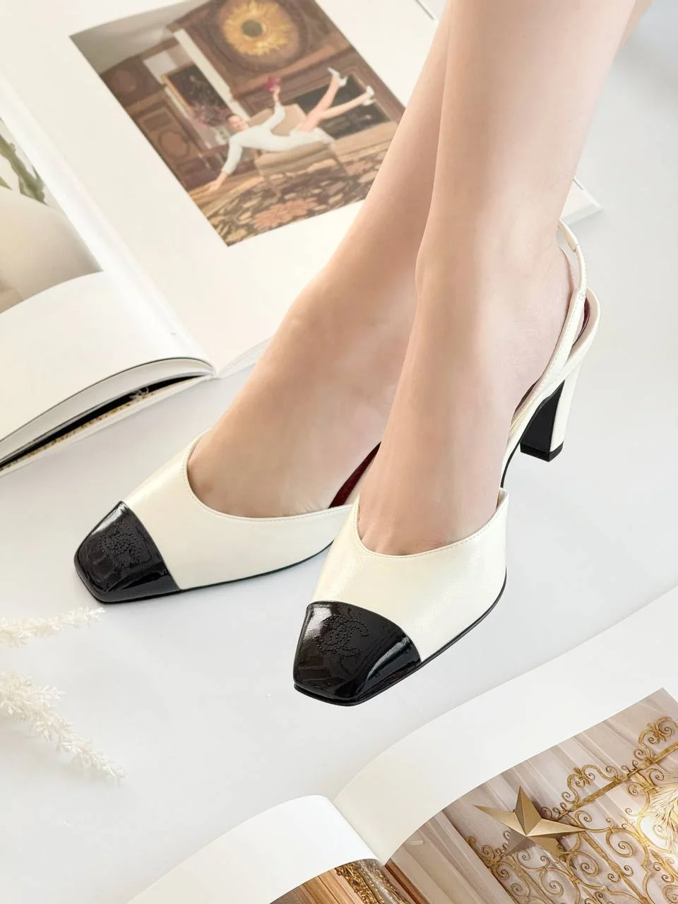 Chanel Classic Cap Toe Slingbacks Ivory Black - photo 5