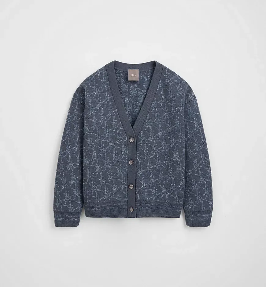 Dior Cardigan Faded Gray - Blue Dior Oblique Jacquard Wool and Linen Knit - photo 4