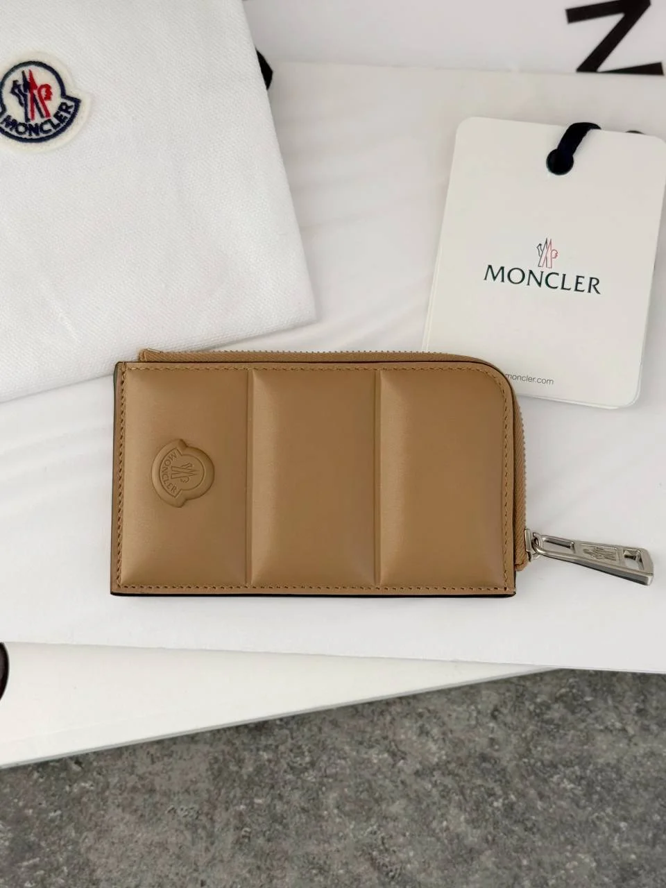 Moncler Flat Card Holder Wallet Beige - photo 3