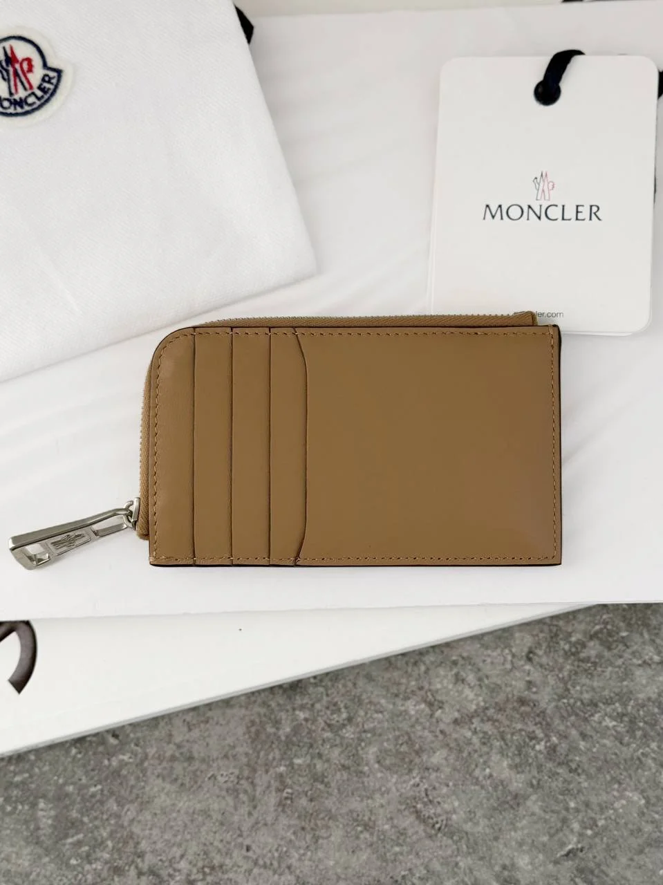 Moncler Flat Card Holder Wallet Beige - photo 4