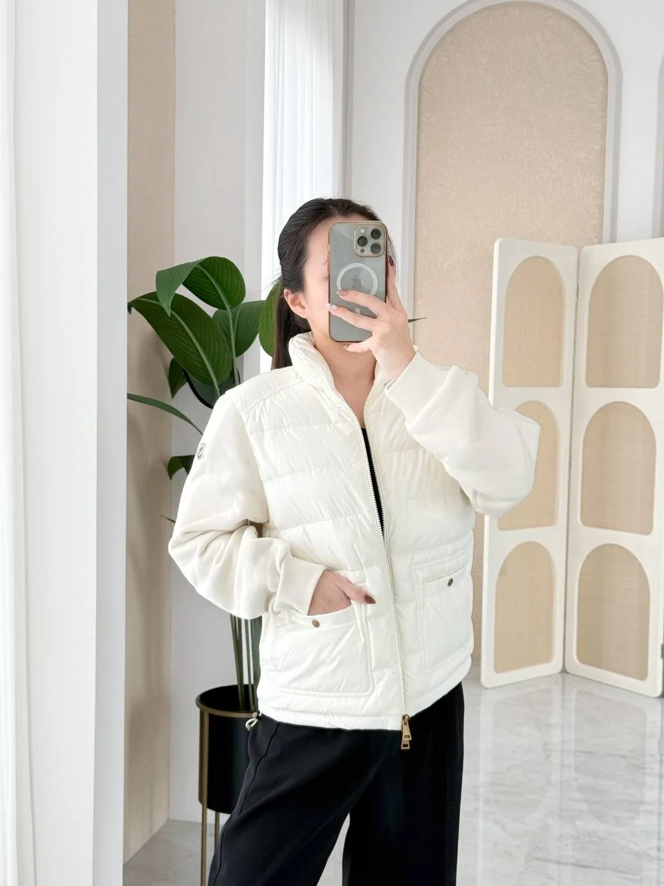 Moncler Moncler Cotton Zip - Up Puffer Cardigan Jacket Sweatshirt in White Ivory