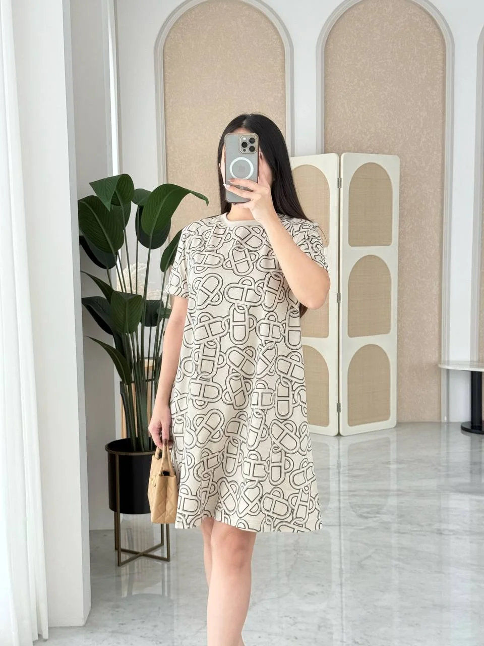 Hermes Hermes Maillon Equestre Flared Dress Beige Pierre DIstrie