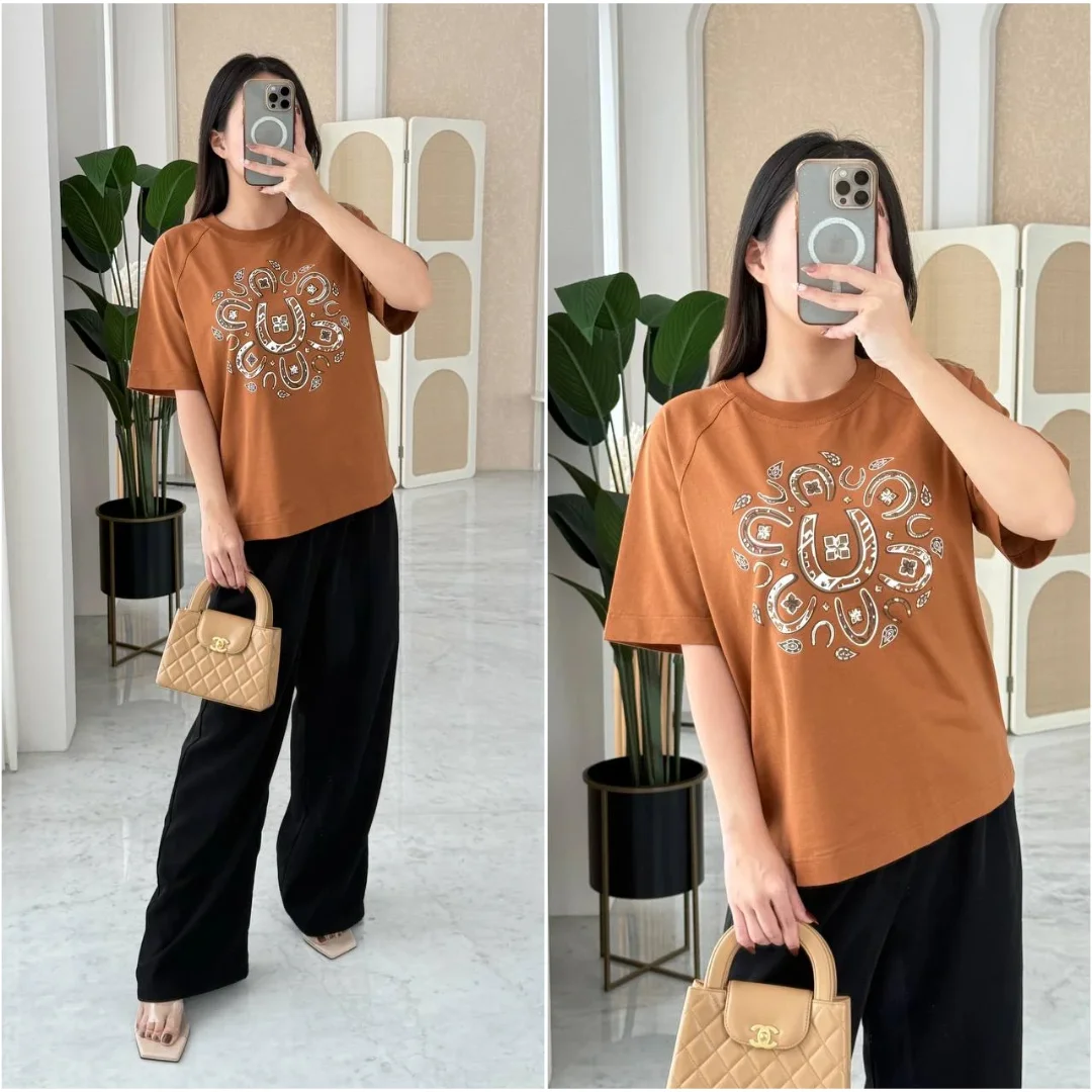 Hermes Hermes Tshirt Maxi Cartouche Marron Fauve
