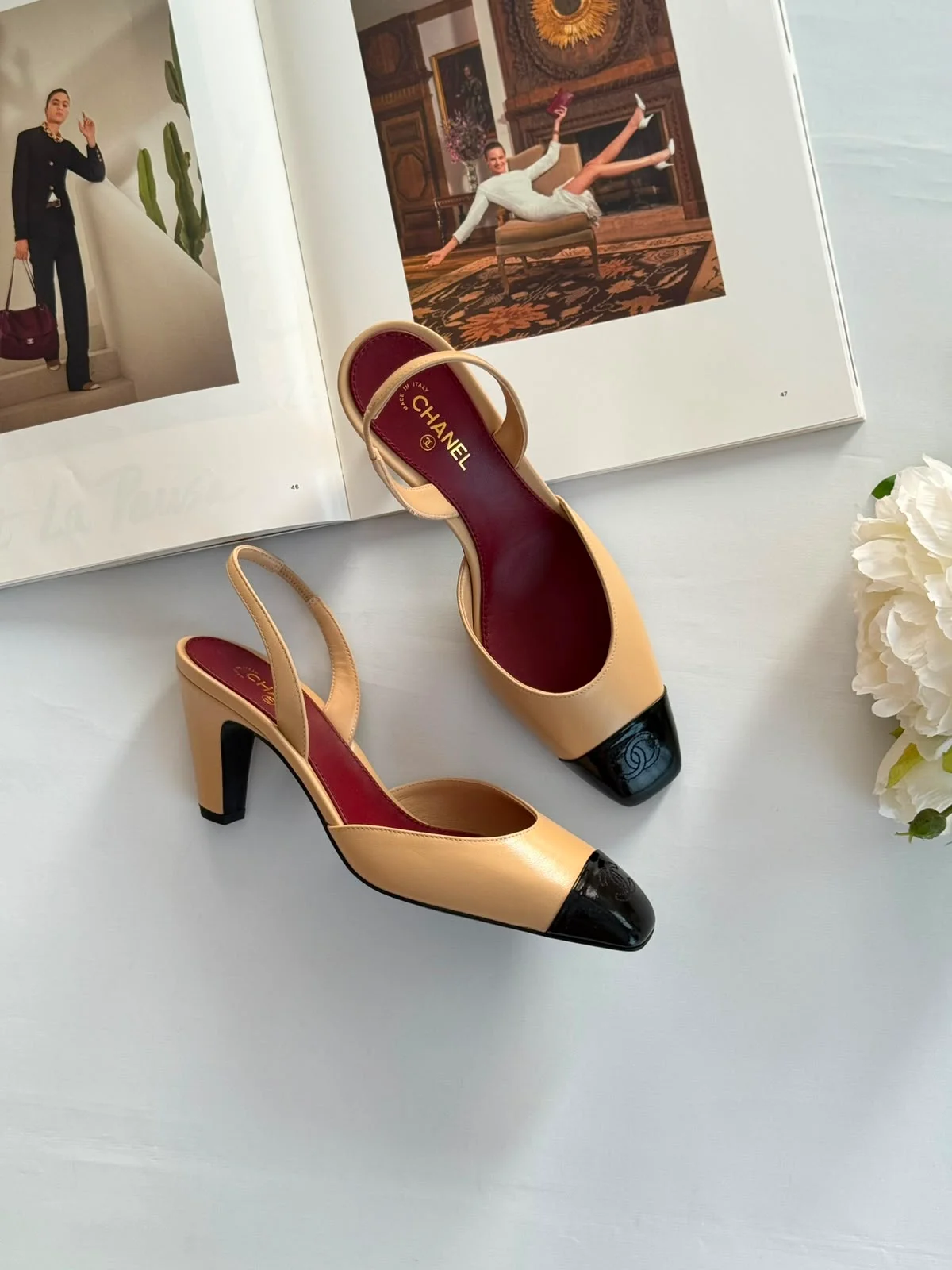 Chanel Classic Cap Toe Slingbacks Beige Black - photo 1