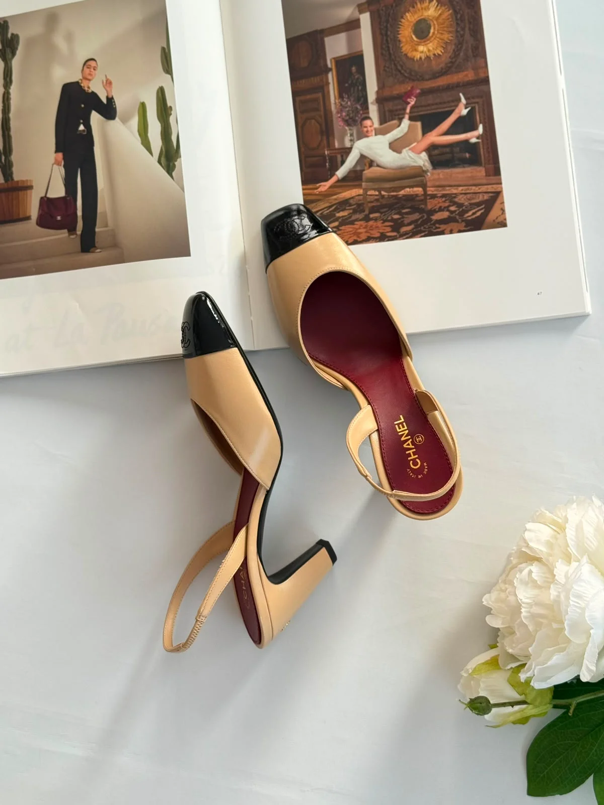 Chanel Classic Cap Toe Slingbacks Beige Black - photo 2