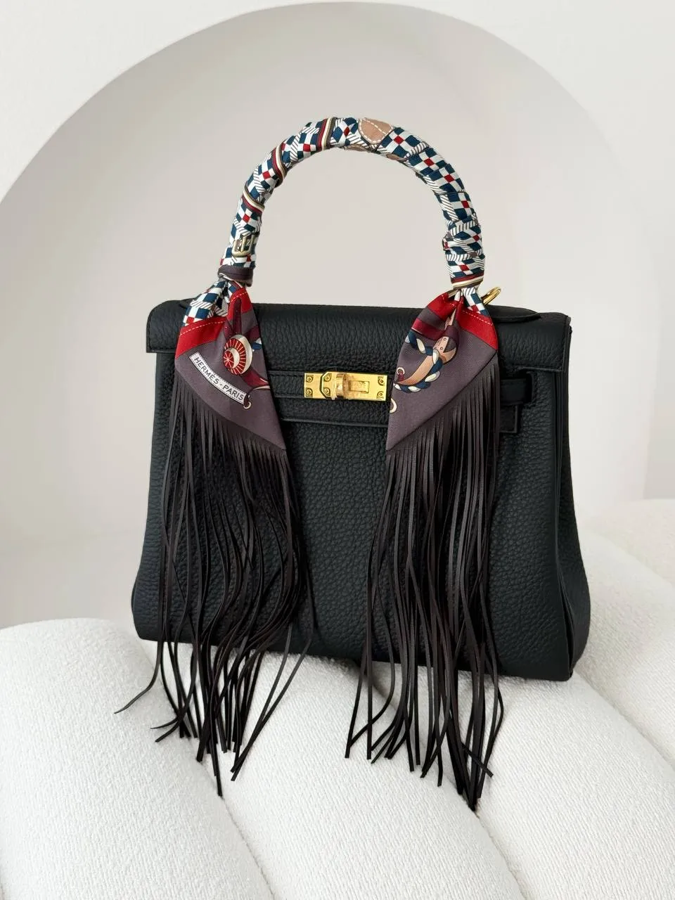 Hermes Les Voitures Nouvelles leather fringes Twilly Bleu / Rouge H / Marron Glace - photo 3