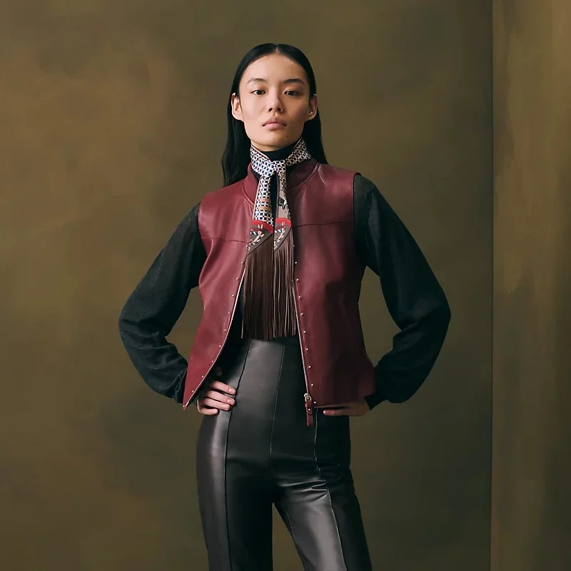 Hermes Les Voitures Nouvelles leather fringes Twilly Bleu / Rouge H / Marron Glace - photo 6
