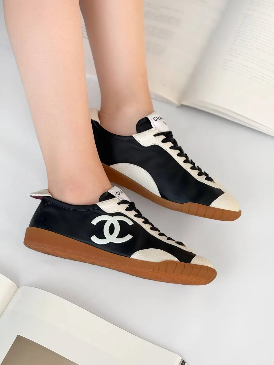 Chanel CC Logo Sneakers Black White - photo 5