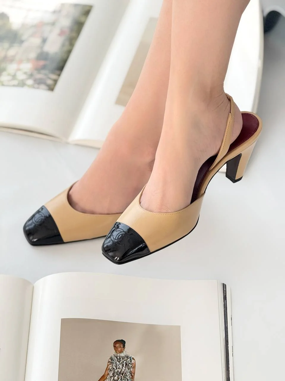 Chanel Classic Cap Toe Slingbacks Beige Black - photo 6