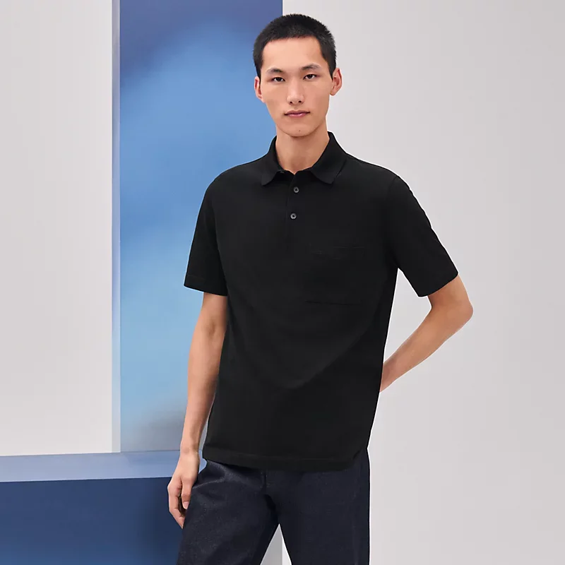 Hermes Hermes H Embroidered Buttoned Polo Shirt Noir / Black