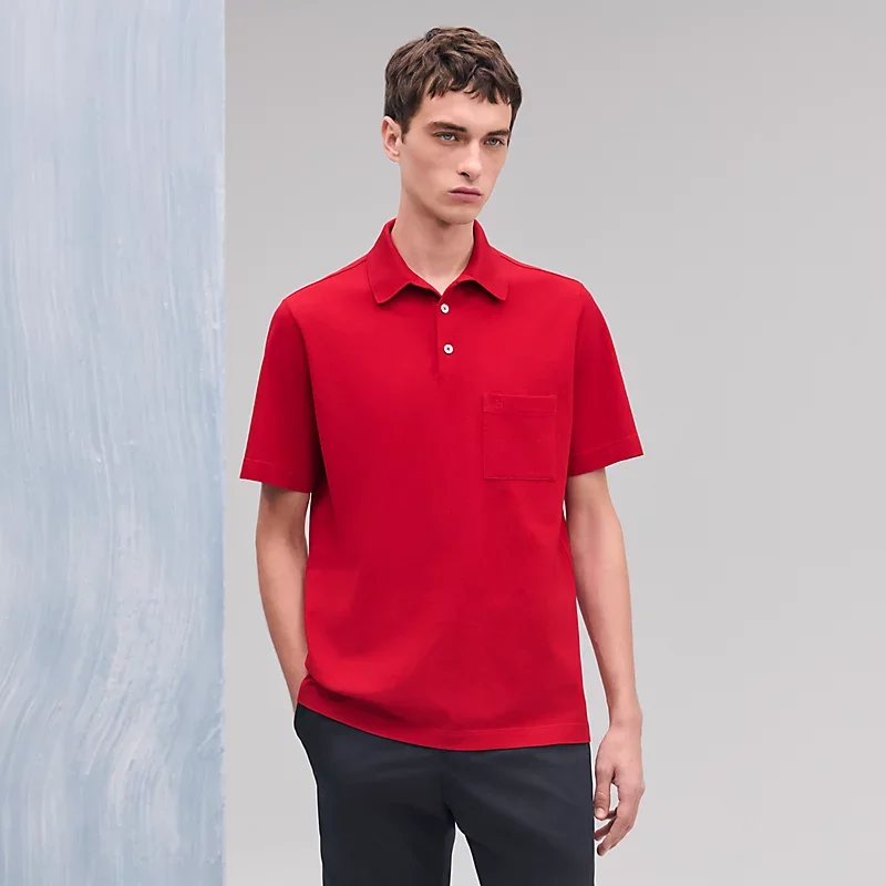 Hermes Hermes H Embroidered Buttoned Polo Shirt Rouge Vif
