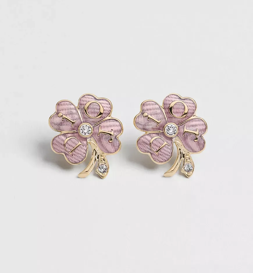 Dior Floral Clover Stud Earrings Pale Gold - photo 3