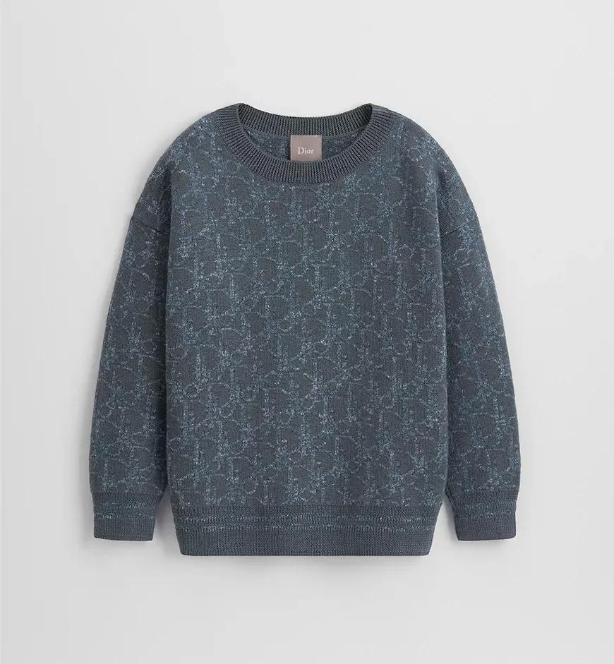 Dior Sweater Faded Gray - Blue Dior Oblique Jacquard Wool and Linen Knit - photo 4