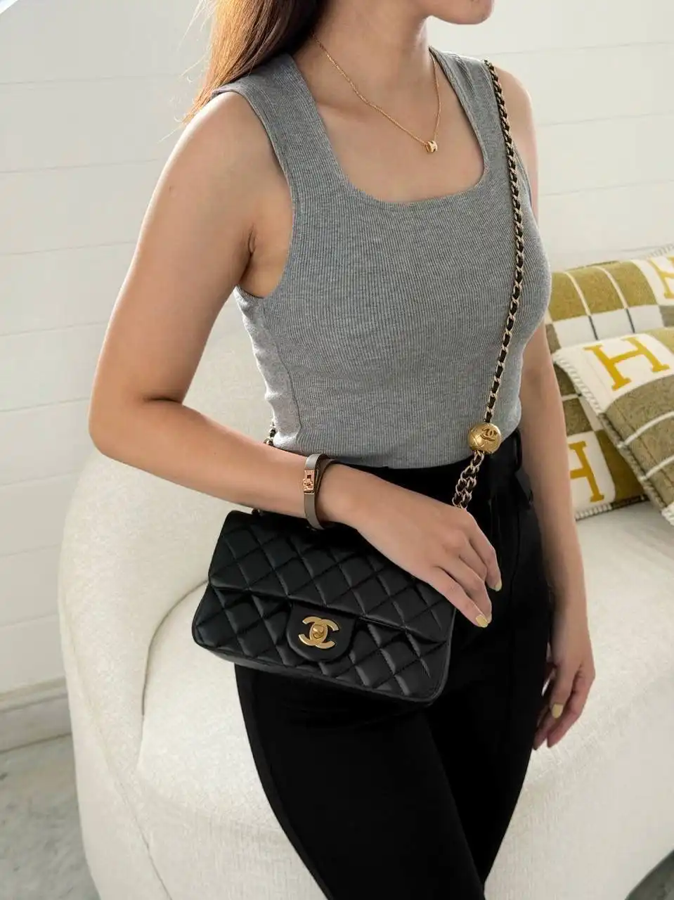 CHANEL Chanel Mini Rectangle Pearl Crush Black GHW