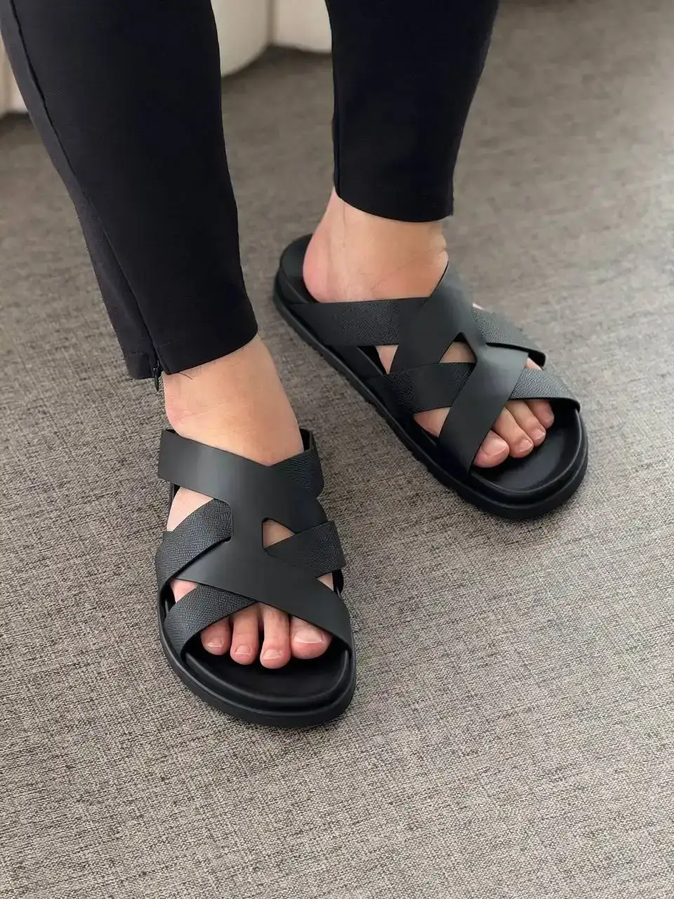 Hermes Hermes Kazimir Sandal Epsom and Leather Noir Black