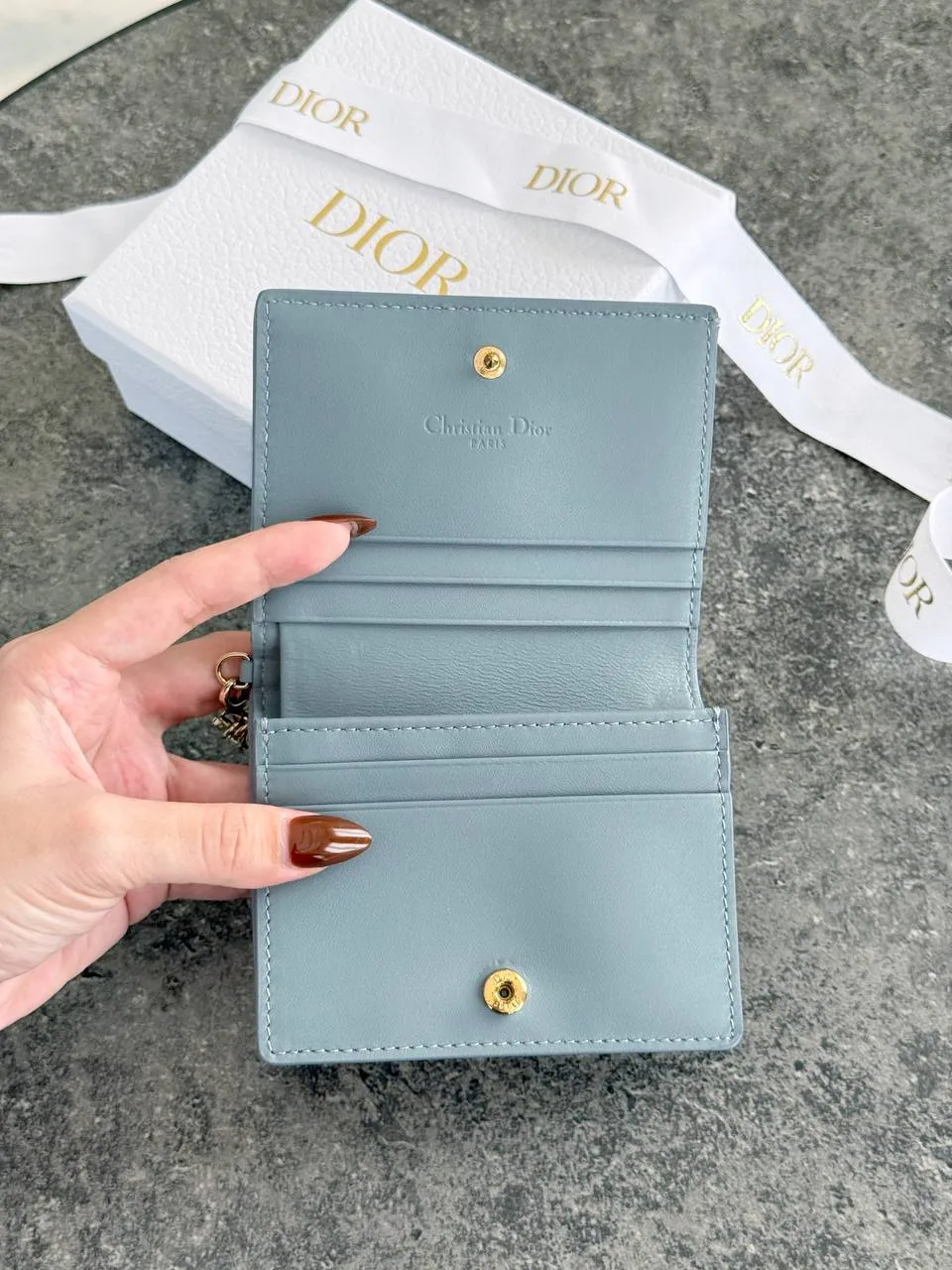 DIOR Dior Mini Lady Gardenia Wallet Cloud Blue