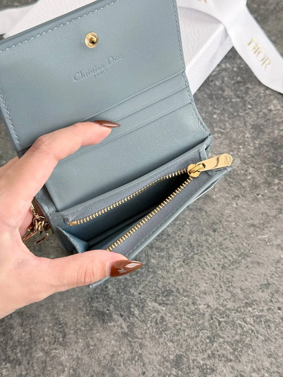 DIOR Lady Dior Gardenia Wallet Mini Leather Cloud Blue - photo 3
