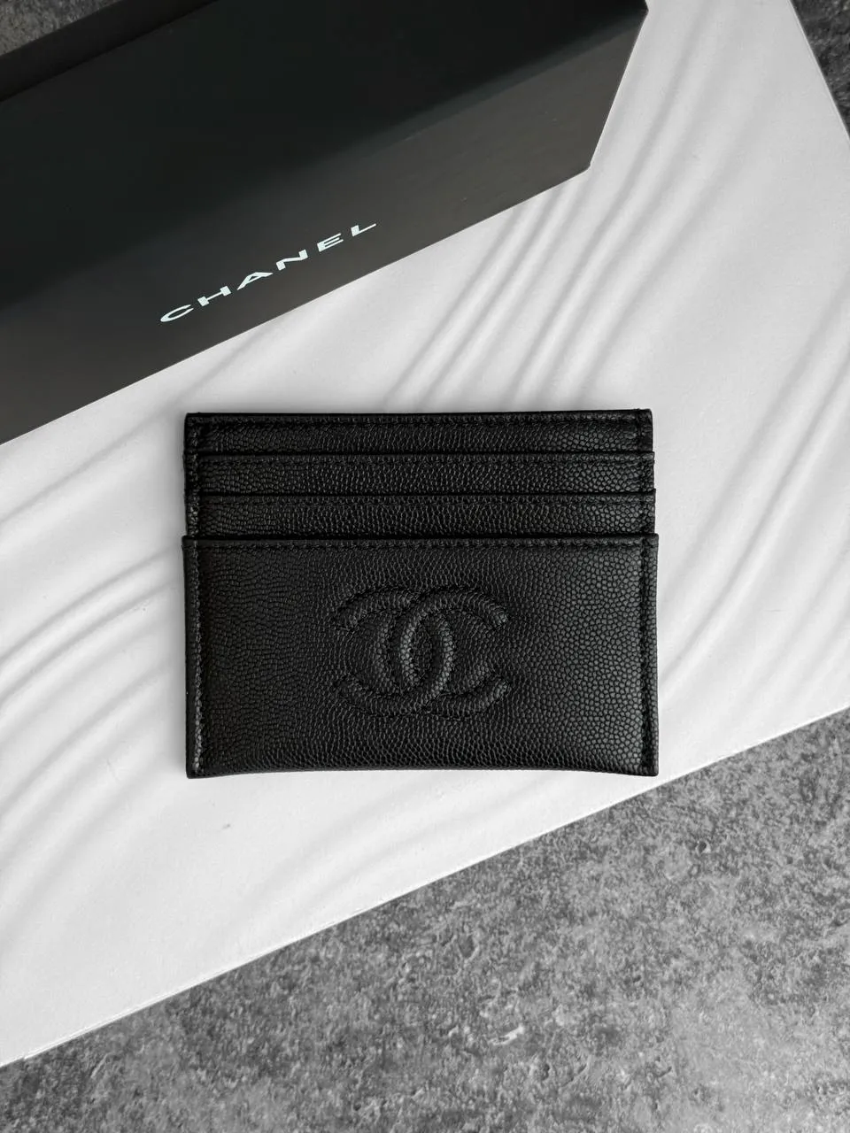 CHANEL Chanel Classic Double Card Holder Caviar All Black